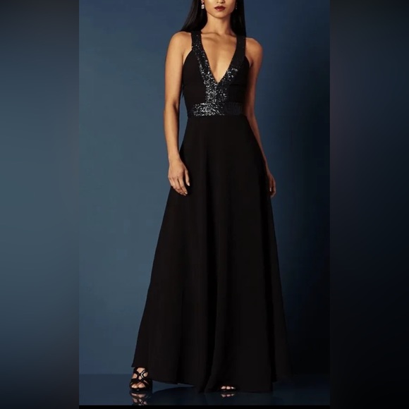 Dress The Population Delani Black Sequin Long Evening Gown Maxi Dress Size Small - Picture 12 of 13